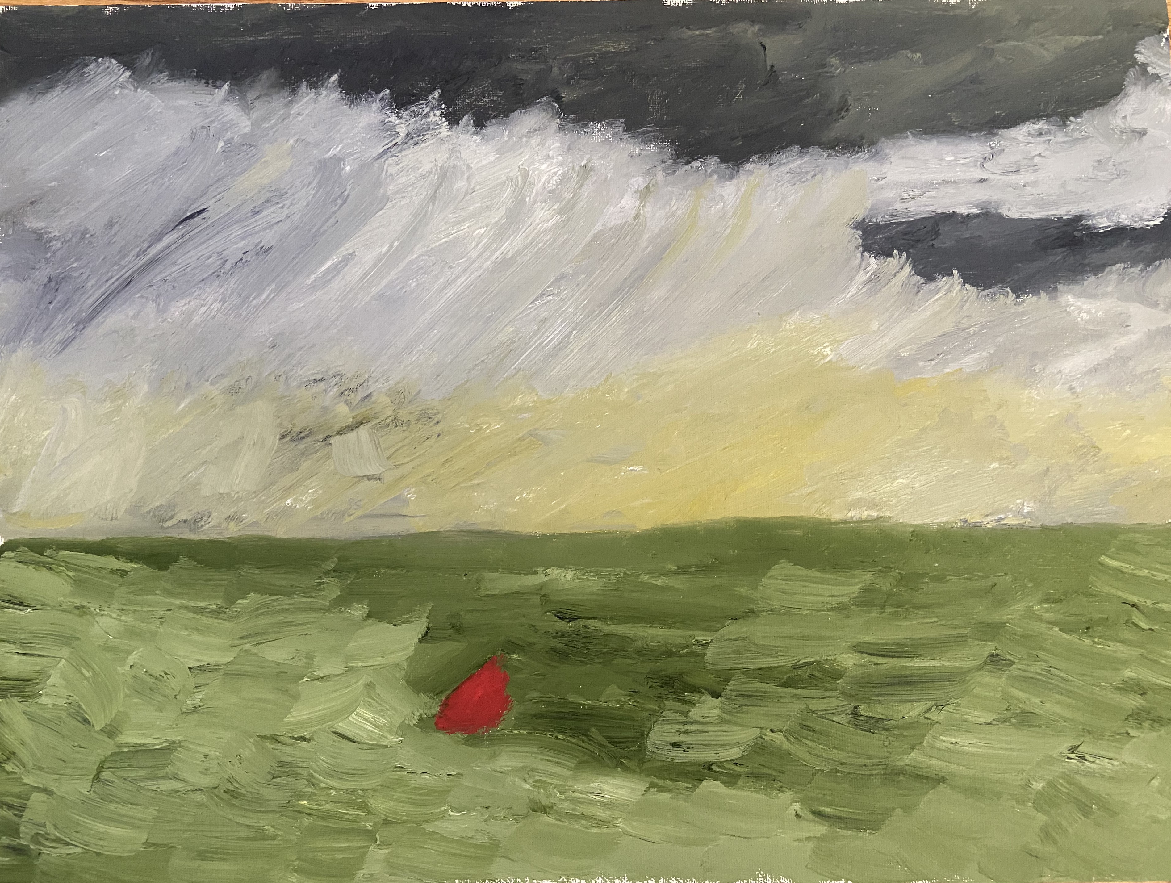 A serene scene with a marbled orb, rendered in a realistic style, set against a peaceful lake backdrop at sunset.