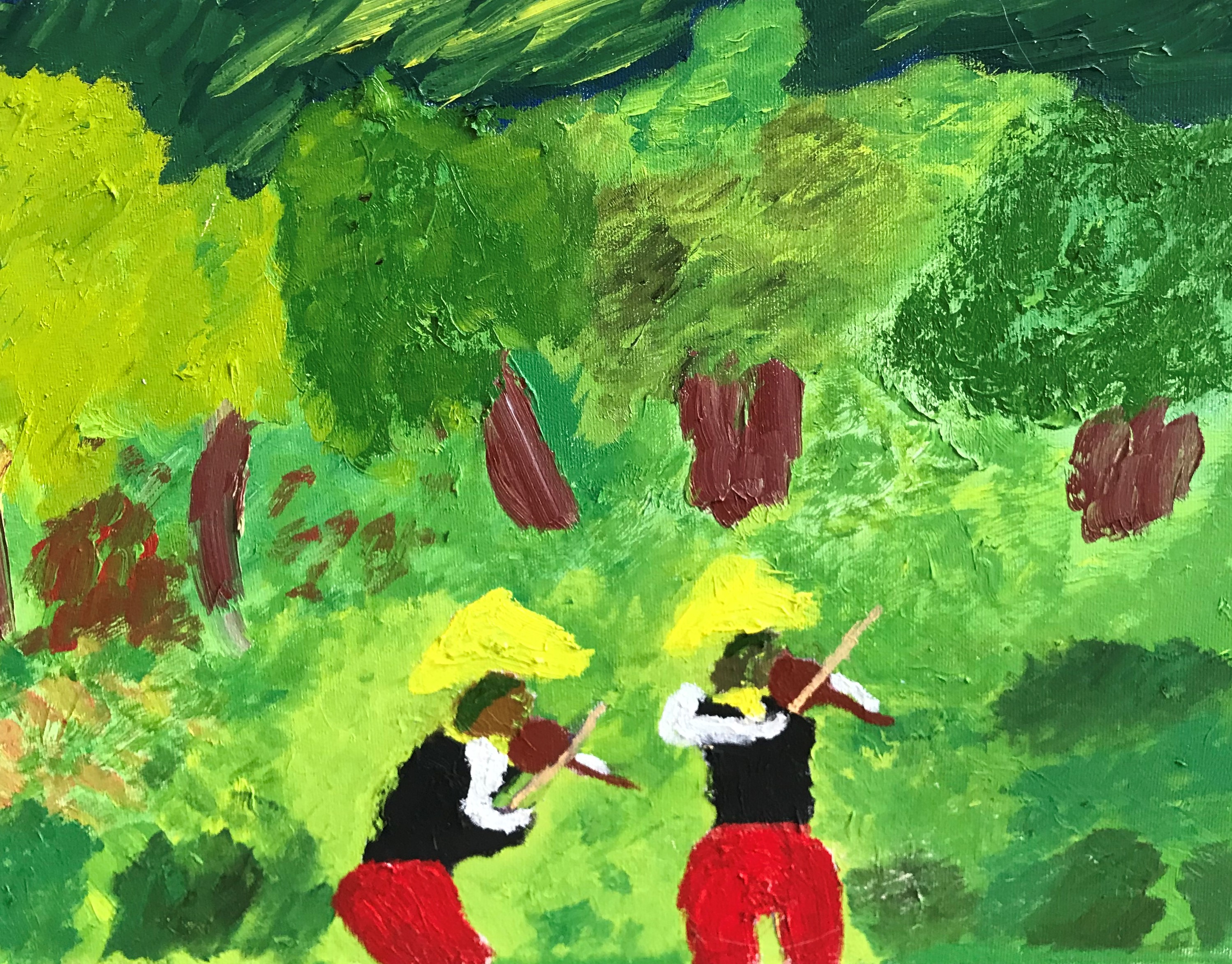 Single metal candleholder with a tall, braided white taper next to a table and chair, casting a prominent shadow on the wa...